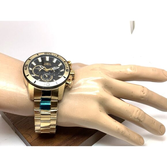 Invicta Mens Watch 22590 Pro Diver Chronograph Gold Tone Steel 48.5mm Black Dial - Picture 4 of 14